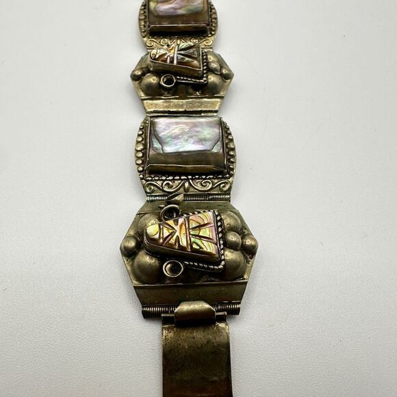 Vintage stamped Alpaca Mexico abalone shell bracelet!! - Picture 11 of 16